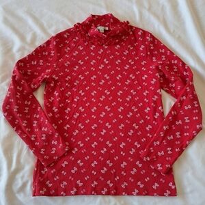 Bossini girls size 150 or 14 red with bow design mock turtleneck EUC